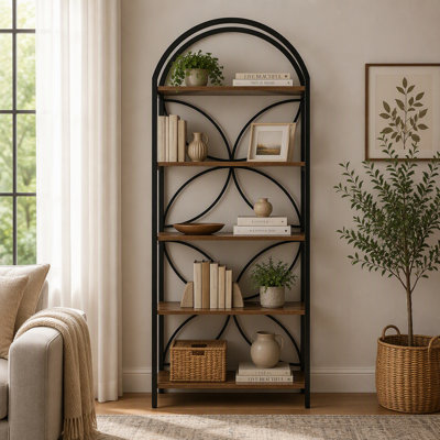 5-Tier Bookshelf, 75" Tall Arched Bookcase Display Rack