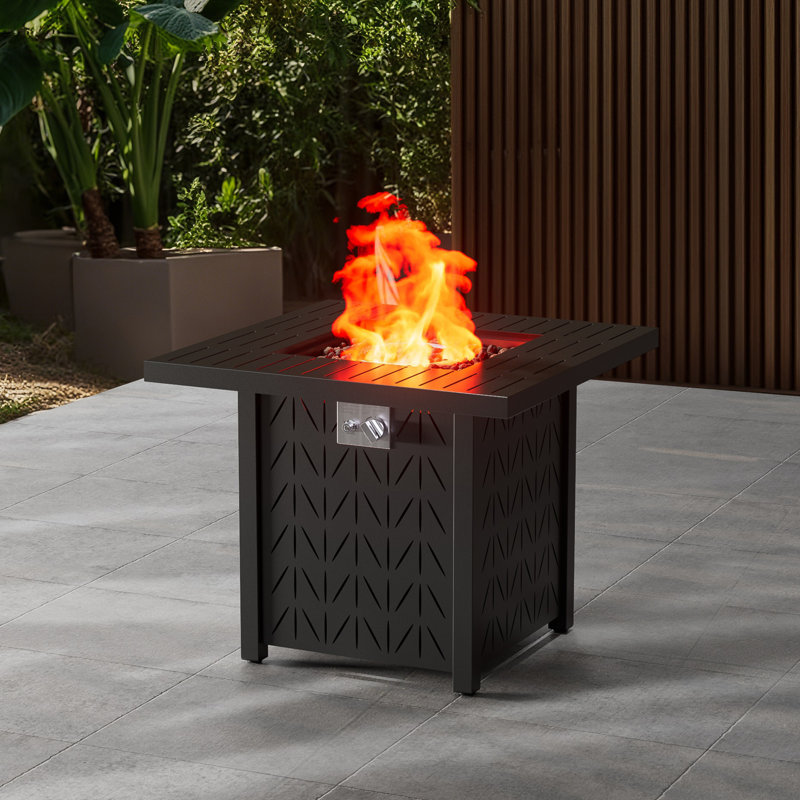 Outdoor Propane Fire Pit Table for Patio & Backyard, 50,000 BTU Heat Output, Equipped with Tank Storage, Wind Guard and Waterproof Rain Cover