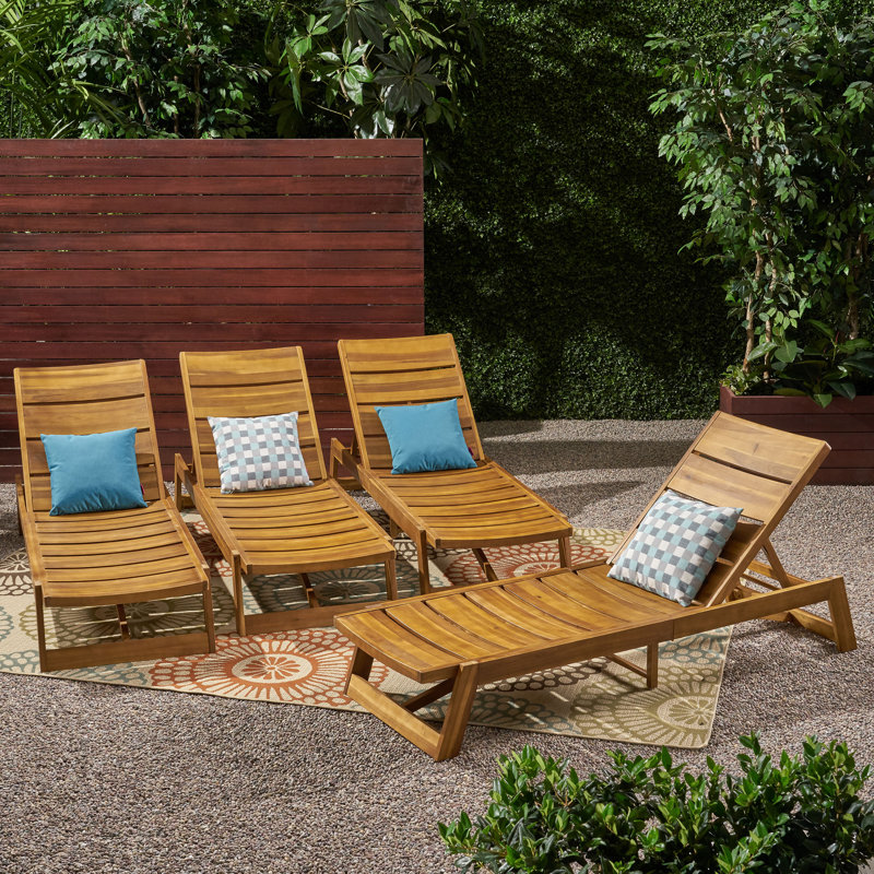 Nowakowski Outdoor Chaise Lounge, Teak, 4