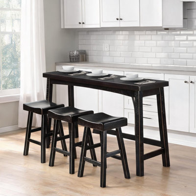Ensemble de salle à manger à hauteur de comptoir avec 3 tabourets en bois massif noir de jais, table rectangulaire de 72 pouces pour les cuisines décontractées et les espaces de salle à manger