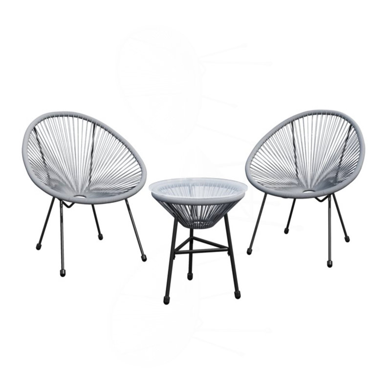 3-Piece Acapulco Wicker Patio Bistro Set With 2 Gray Chairs & Glass Table, Gray