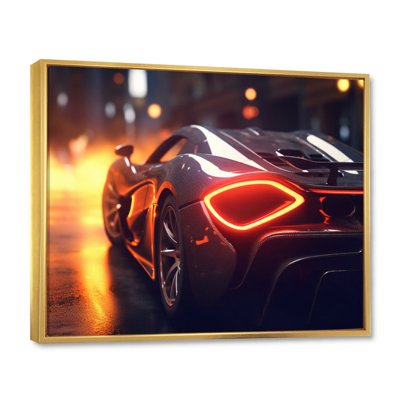 «Exotic Car In The Neon Streets II», reproduction sur toile, H 30 po x l 40 po x P 1,5 po, Cadre flottant doré