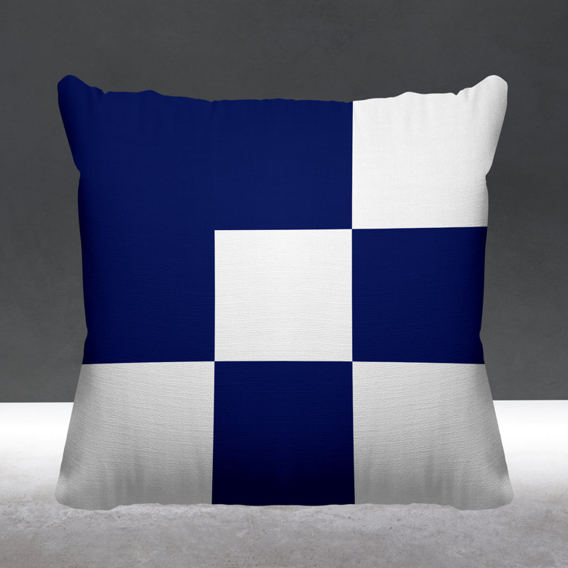 Coussin décoratif intérieur / extérieur Marcia, L 17 po x H 17 po, Bleu marine