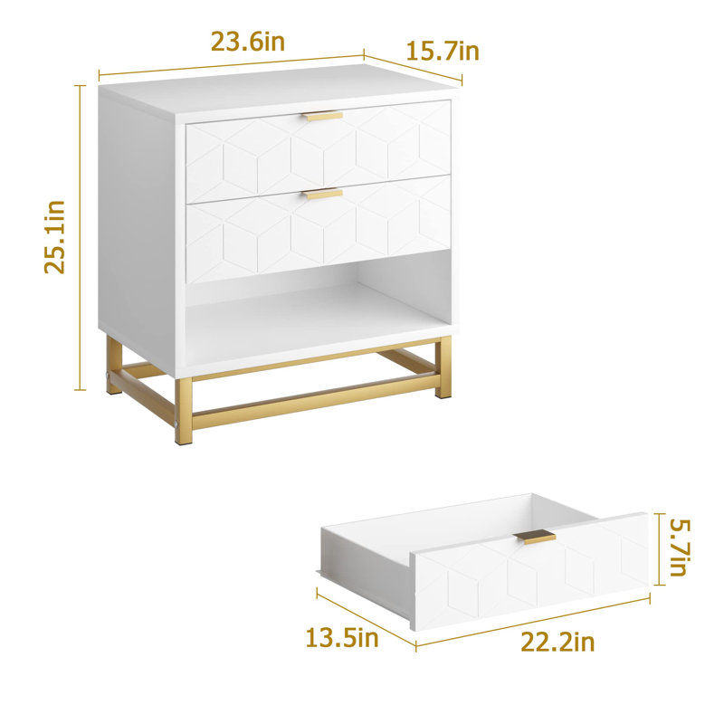 Commode 3 tiroirs Lacey-Jay, Blanc / Doré