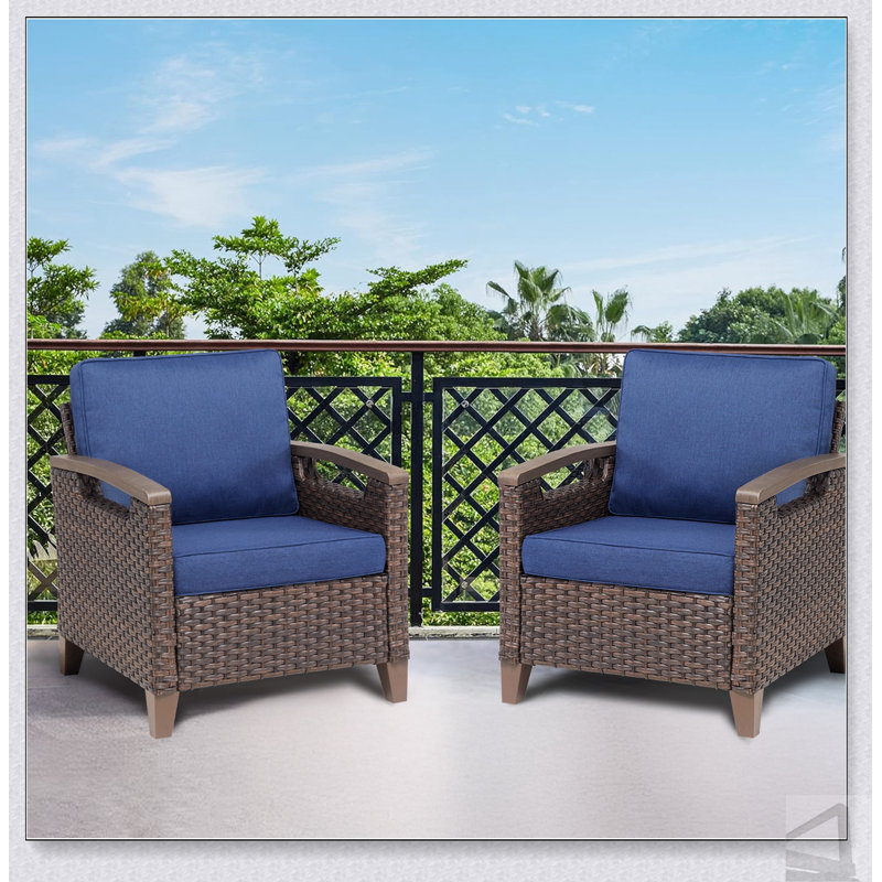 Ensemble de 2 chaises d'extérieur en osier avec coussins bleus pour le confort et la durabilité