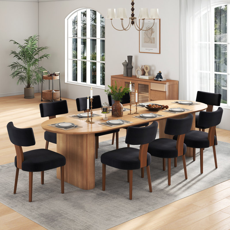Ensemble de table de salle à manger extensible Modern Farmhouse, Chêne, 9 pièces : table, 8 chaises, Noir