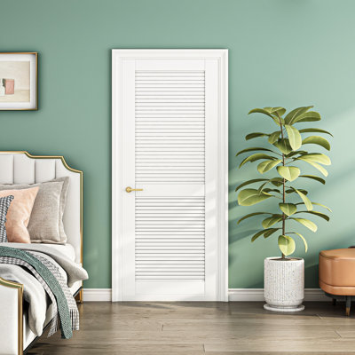 18'' x 80'' Louvred Interior Door Pre-Finished Pantry Doors, Suitable for Closets/Bathrooms/Laundry Rooms/Storage Rooms, Single Louvred Pantry Door Panel (Hinges Not Included)