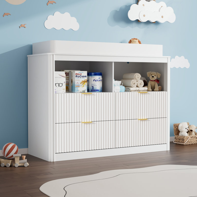 Changing Table Dresser With 4 Drawers And 2 Shelves, White