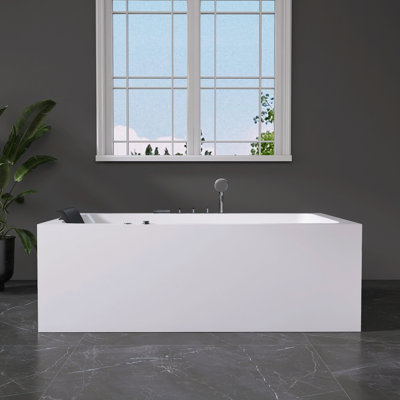 71" X 39" Freestanding Acrylic Massage Soaking Tub With 12 Nozzles And LED Colourful Lights