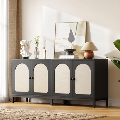 Rattan Sideboard Buffet Cabinet 2-Pack with Adjustable Shelves, Rattan Doors & Large Storage
