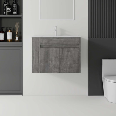 Meuble-lavabo flottant avec portes à fermeture en douceur et lavabo en céramique