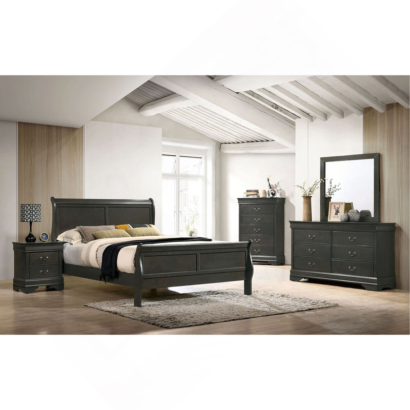 Lit-bateau classique classique gris Louis Phillipe, Lit double
