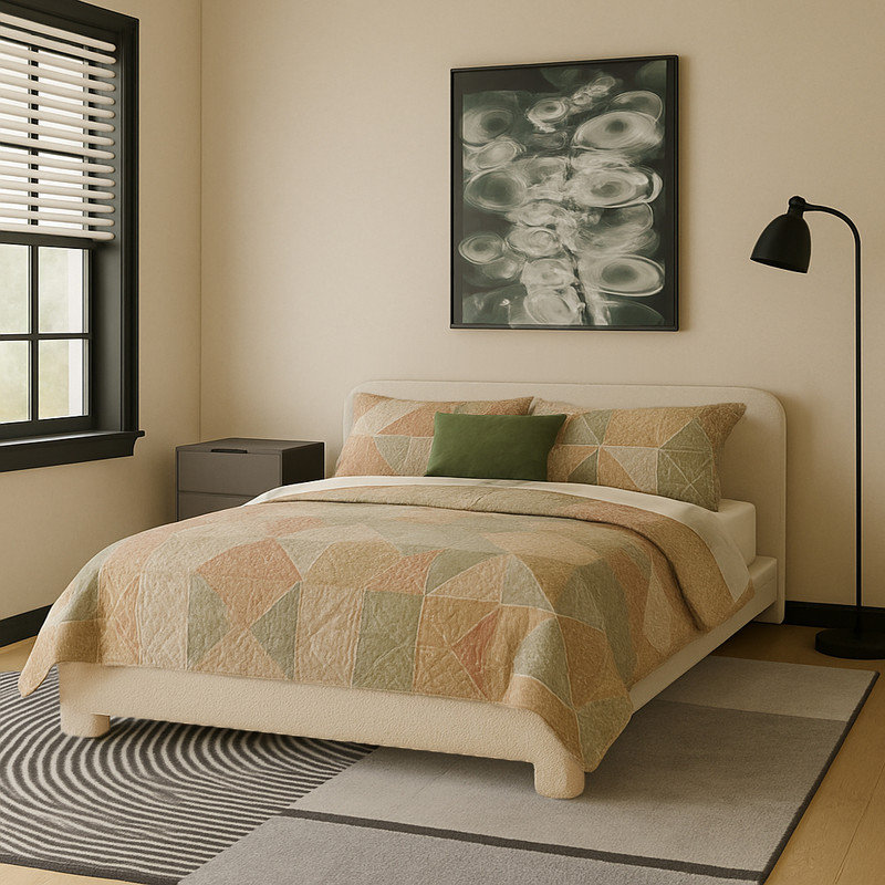 Lit plateforme tapissier blanc, Grand lit