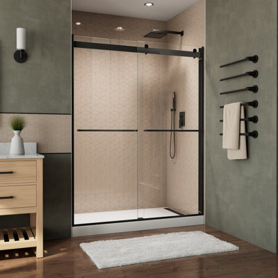 56" - 60" W 76" H Reversible Semi-Frameless Shower Door with ClearMax Technology