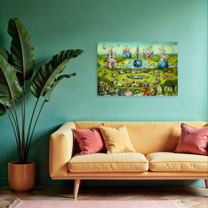 Top Of Central Panel From The Garden Of Earthly Delights Classic Surreal Wildlife Wall Art Print by Hieronymus Bosch - Wrapped Canvas Print