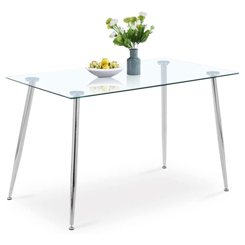 Willene Glass Top Metal Base Dining Table