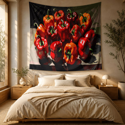 Tapisserie murale légumes poivrons rouges