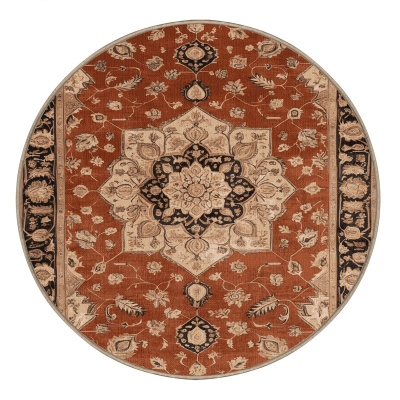 Tapis brun lavable à la machine, Rond 3 pi