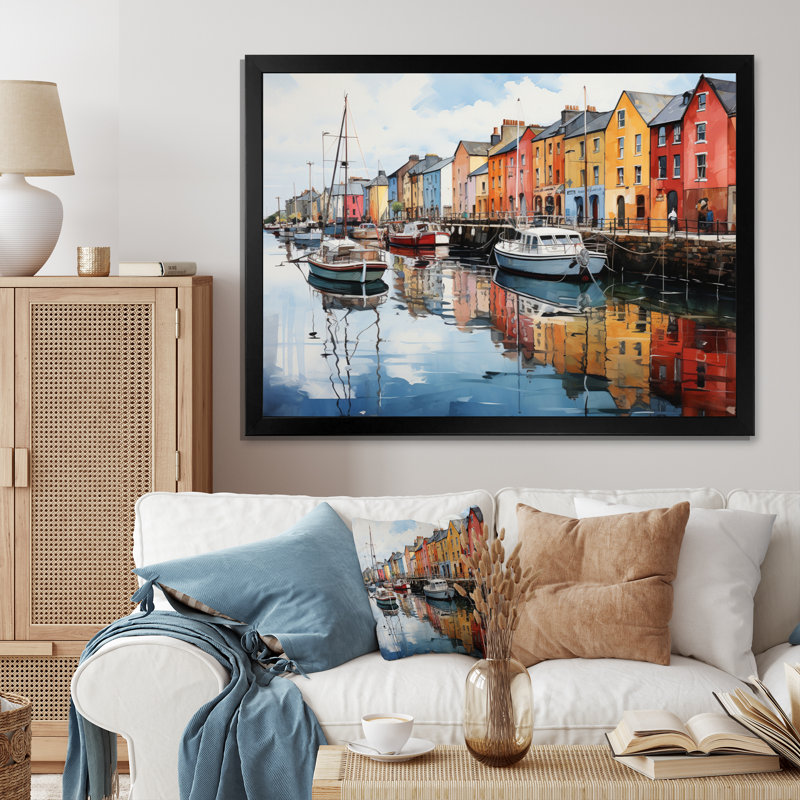 Impression sur toile «Ireland Harbor Reflectionsan II» - Irlande, H 12 po x l 20 po x P 1 po, Cadre flottant blanc