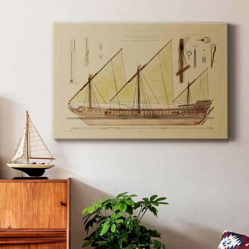 Antique Ship Plan VI - Impression sur toile tendue, H 48 po x l 32 po x P 1 po