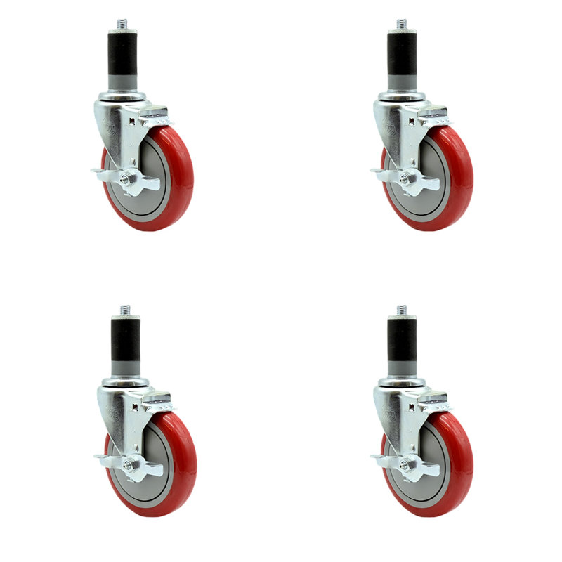 Ensemble de roulettes extensibles à roue pivotante en polyuréthane de 5 pouces de 1-5 / 8 pouces, Rouge