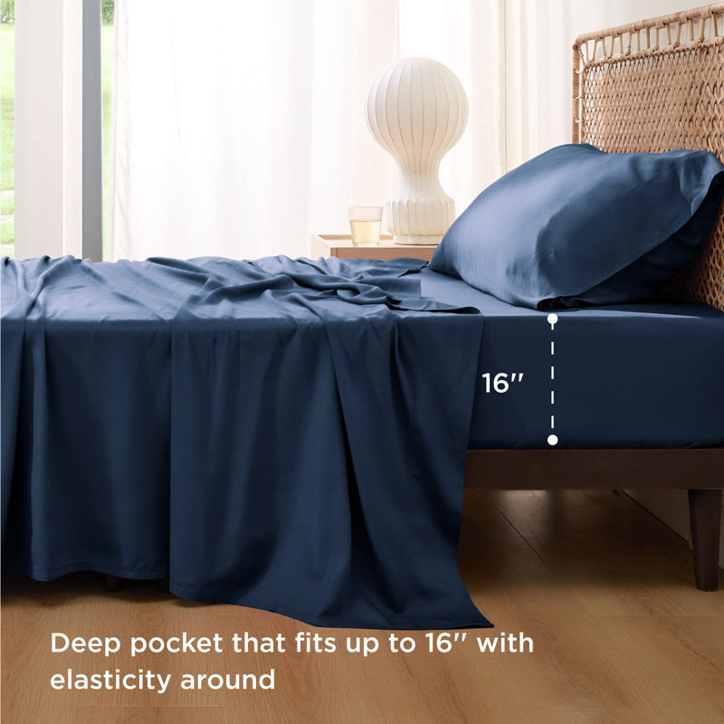Essential Collection Cooling Rayon Derived from Bamboo Sheet Set, Twin Sheet Set with 1 Pillowcase, Navy