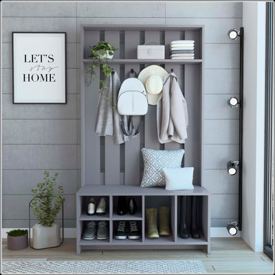 Arbre de couloir large avec banc, rangement pour chaussures et portemanteau, organisateur de vestibule