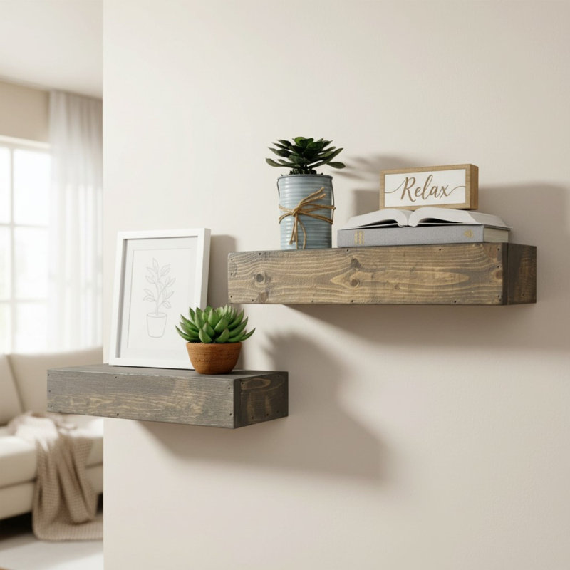 2 Piece Pine Floating Shelf, 3.75" H x 20" W x 6" D, Gray