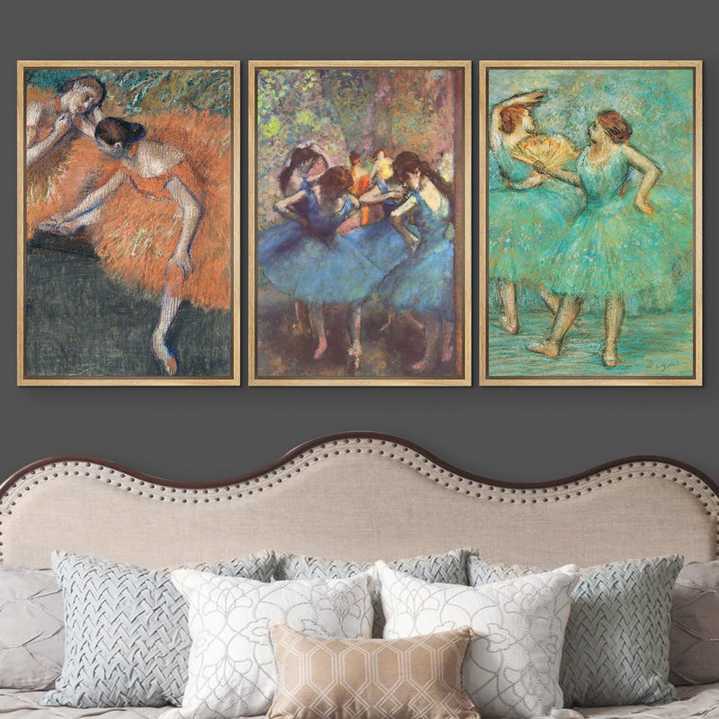 Impression sur toile orange, bleue et verte danseuse de ballet 3 pièces par Edgar Degas, H 36 po x l 24 po x P 1,5 po