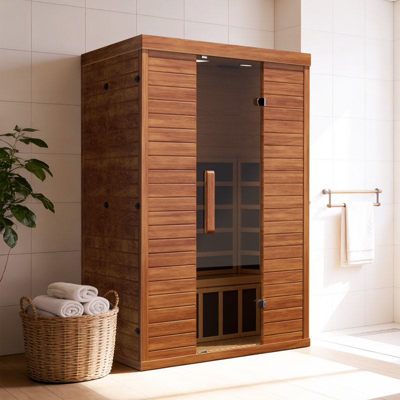 2-Person Far Infrared Indoor Sauna with Tempered Glass Door and Solid Hemlock Wood