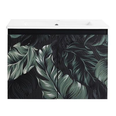 Bathroom Vanity 24'' Wall Mounted. Black Plywood Cabinet With Smoothly Working Soft-close Door. Ceramics Sink For A Clean Bath Modern 24''. Silently