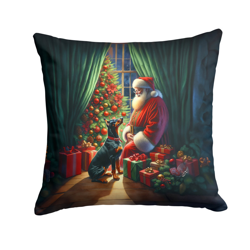 Coussin Doberman Pinscher and Santa Claus, H 14 po x l 14 po