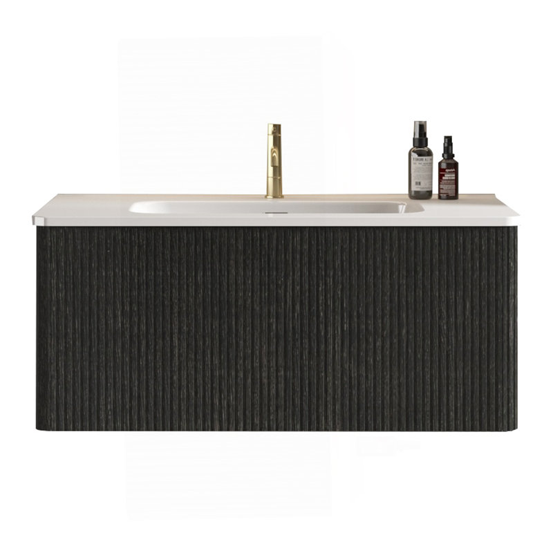 Etna 36" Striped Brushed Black Oak Floating Bathroom Vanity With White Ceramic Sink, Bathroom Vanity For Modern Bathroom, Pre-Assembled