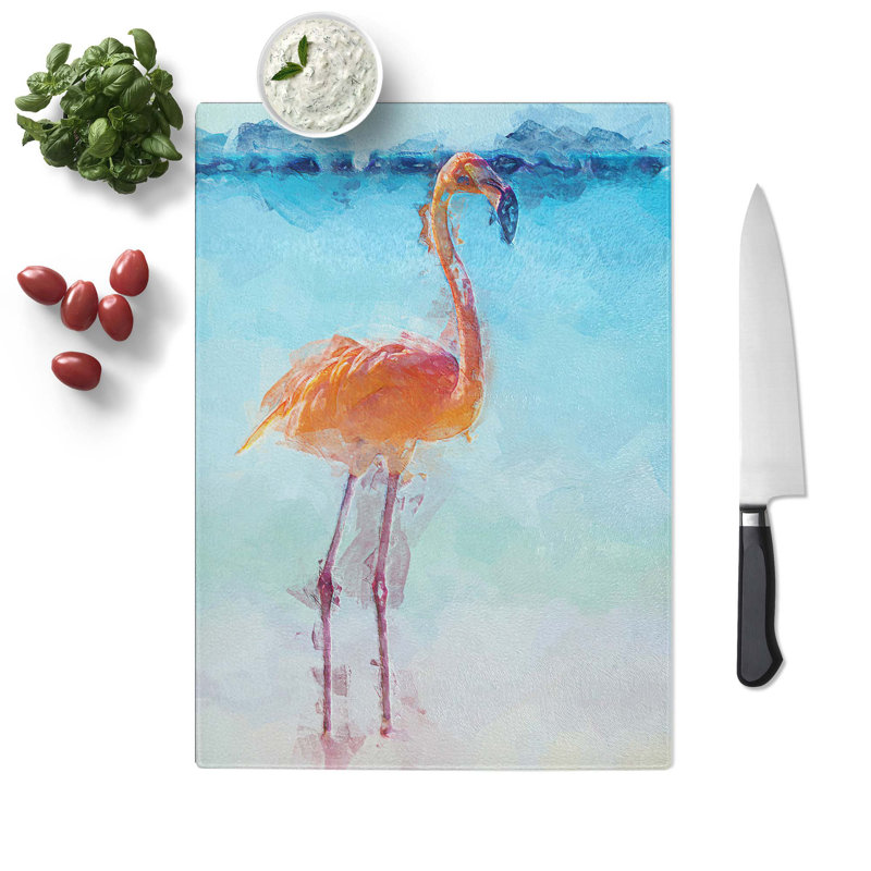 Glass Lone Flamingo in Abstract Chopping Board, 39 cm W x 28.5 cm L