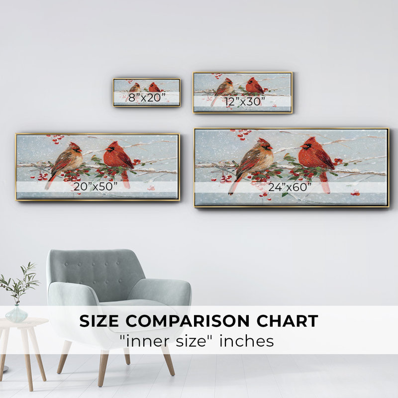 Cardinals in Winter - toile encadrée, H 12 po x l 30 po
