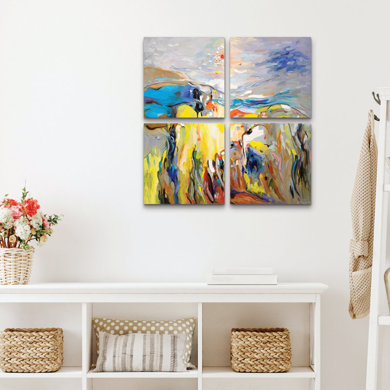 Ensemble de 4 panneaux muraux - Ekaterina Ermilkina «Seascape», art mural sur toile pour le salon, la chambre à coucher ou le bureau 