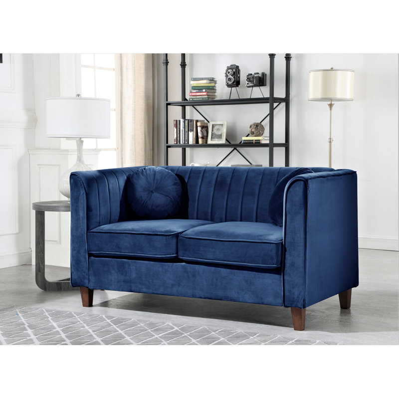 Burley 55'' Velvet Loveseat, Dark Blue Velvet