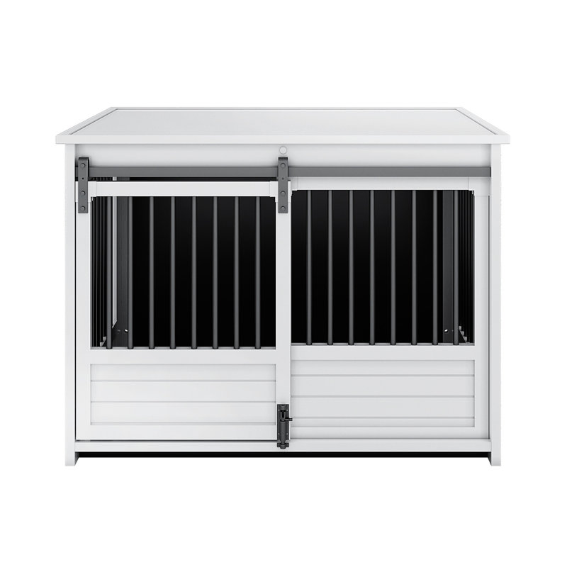 Cage pour chien Tucker Murphy Antique White Barn Door Furniture, grande taille, Grand (H 27,48 po x l 27,01 po x P 37,64 po)