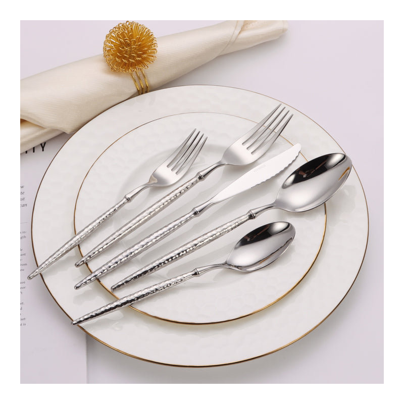 Ensemble de couverts 20 pièces avec poignées martelées, Argent argent