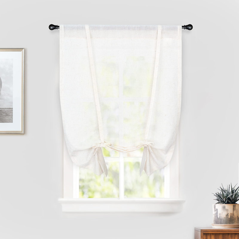 Merissa Semi Sheer Tie-Up Curtain Panel, 25" W, White