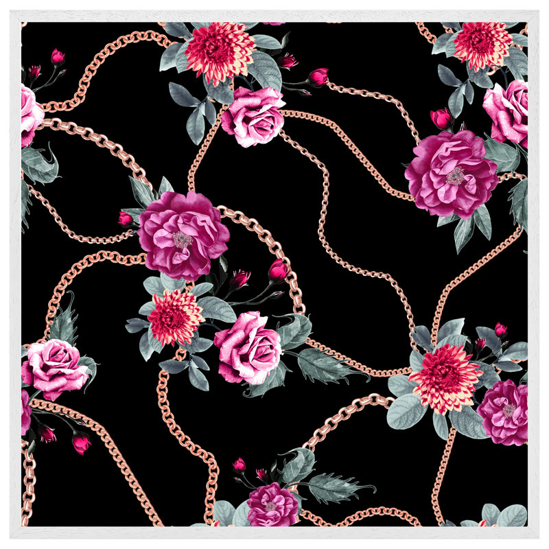 Sveinn Chain And Flowers - Single Picture Frame Print, 31cm H x 31cm W x 4cm D, White Framed