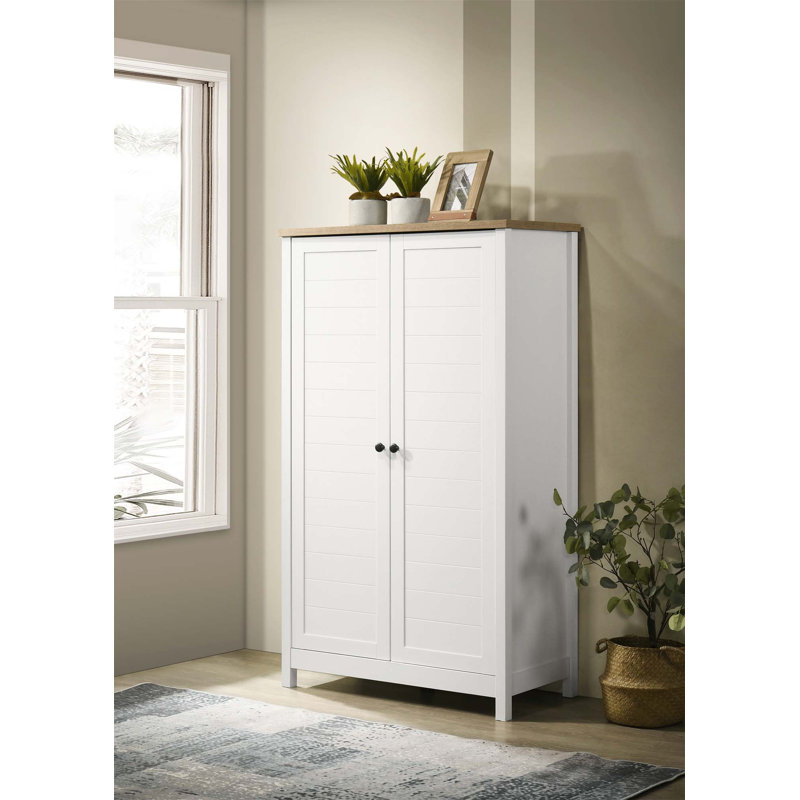 Armoire de rangement Claire avec finition en chêne et panneau à lattes encadrées