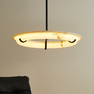 23.62" Minimalist Ring-Shaped Resin Chandelier, American Light Luxury for Home Dining Bar