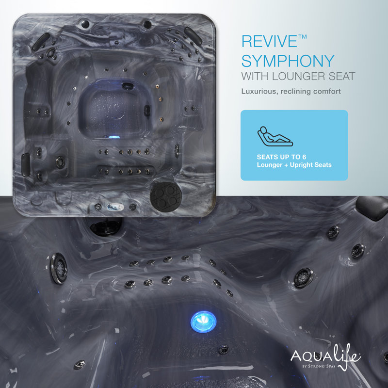 Revive Symphony 6 Person 50-Jet Lounger Hot Tub with Bluetooth Stereo, LED Lighting and Ozonator, Storm Cloud, Gray