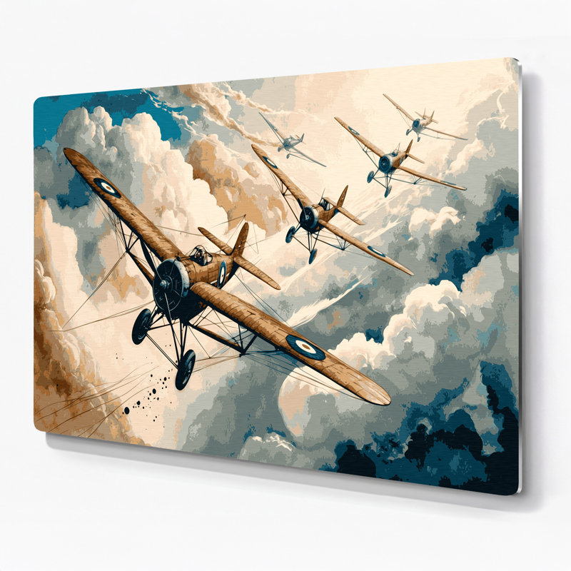 Transport, biplan, illustrations, métal beige, H 132 po x l 168 po x P 0,05 po