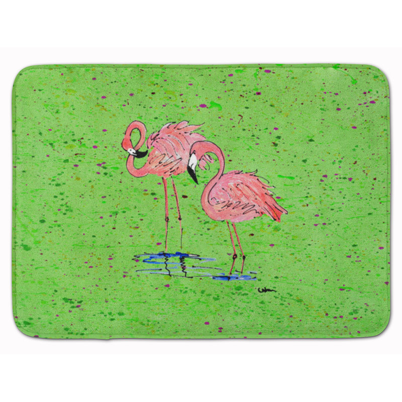 Flamingo Memory Foam Non-Slip Bath Rug, Green