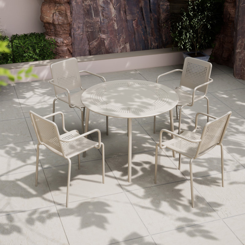PORTO 4 seater Round dining set - 100cm Table Plus 4 Stacking chairs, Beige