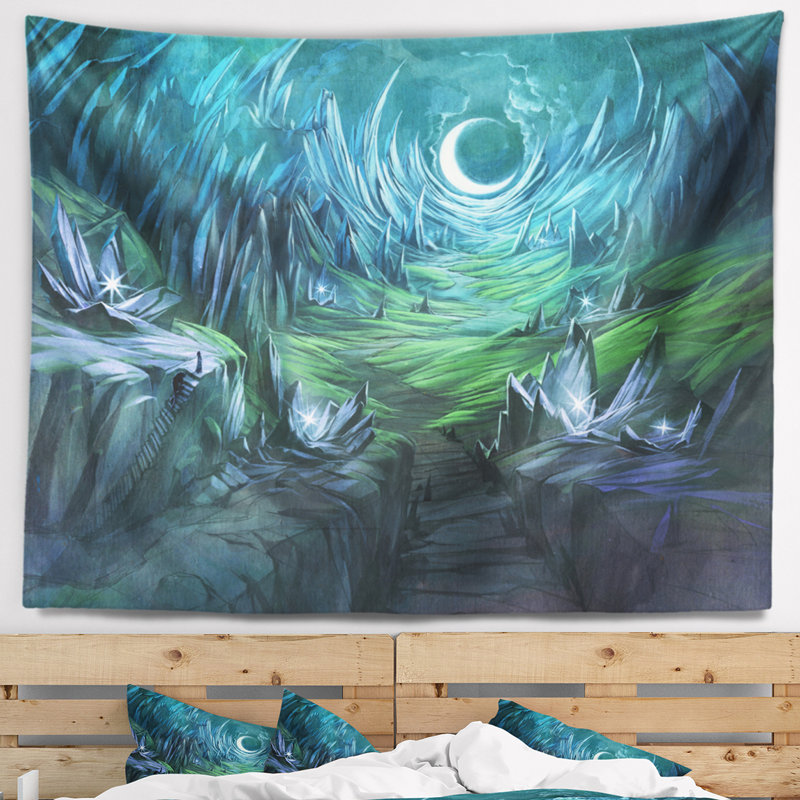 Tapisserie de paysage de twilight valley abstraite, H 68 po x l 80 po
