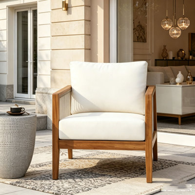 Fauteuils club d'extérieur, structure en bois d'acacia avec dossier en corde, coussins hydrofuges