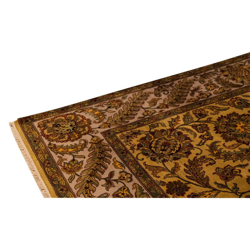 Tapis unique noué à la main 9 pi x 11 pi 10 po rectangulaire en or / ivoire / rouge / vert